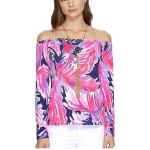 NWT Lilly Pulitzer Audelia Top True Blue Off the Shoulder Paradise Size M